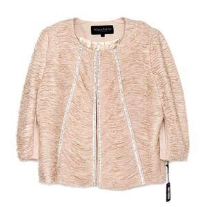 Moshita Couture Peachy Soft Beige Shredded Rhinestone Zip Front Evening Jacket